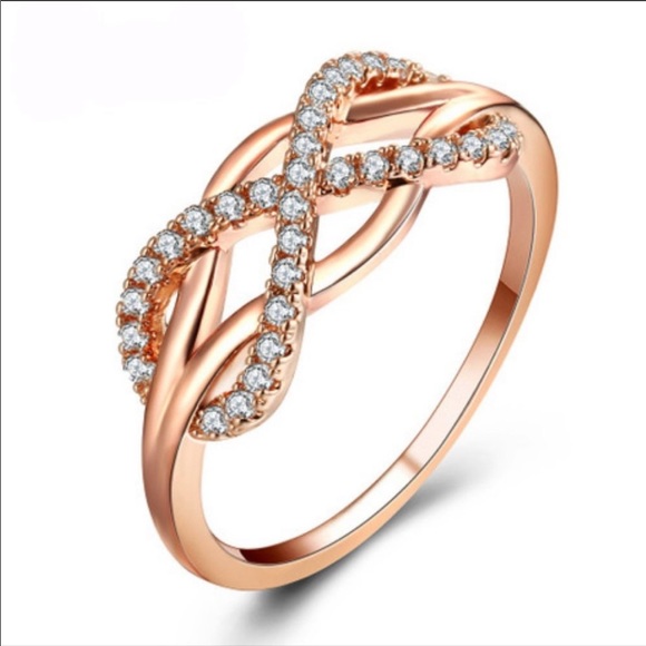 💍18K ROSE GOLD DIAMOND INFINITY CROSS KNOT RING - Picture 3 of 4
